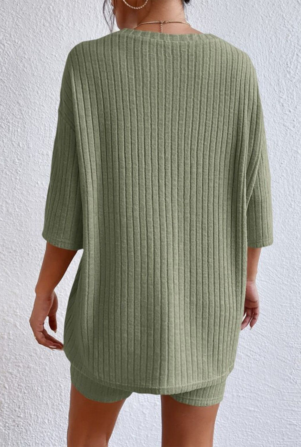Round Neck Ribbed Top and Shorts Lounge Set - AllIn Computer