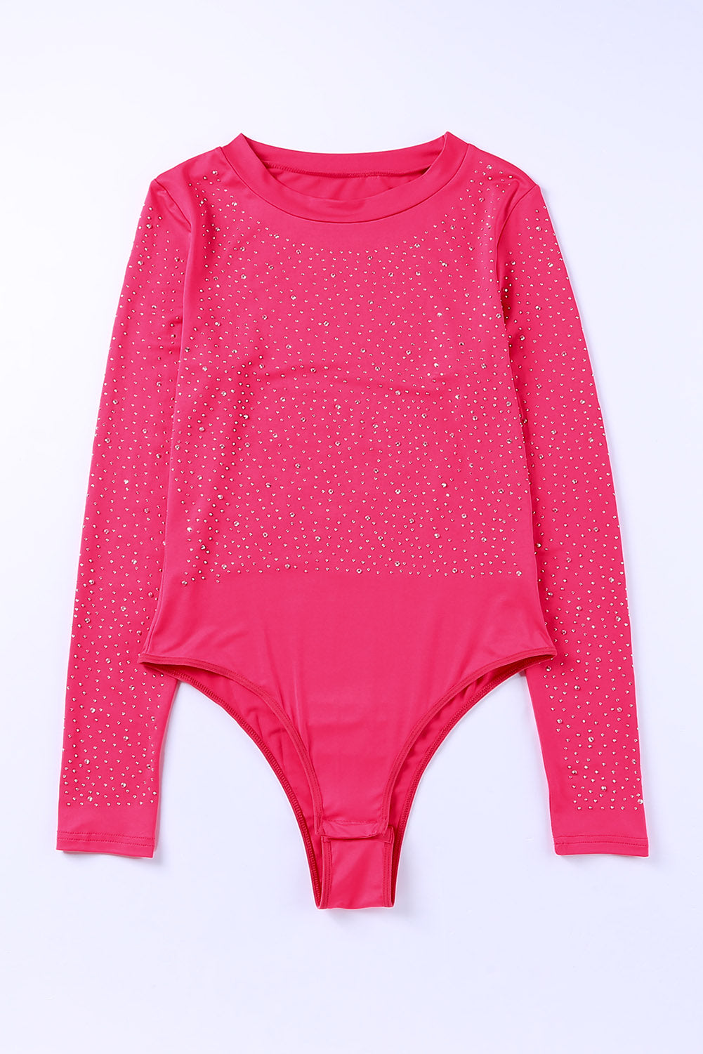 Rhinestone Round Neck Long Sleeve Bodysuit - AllIn Computer