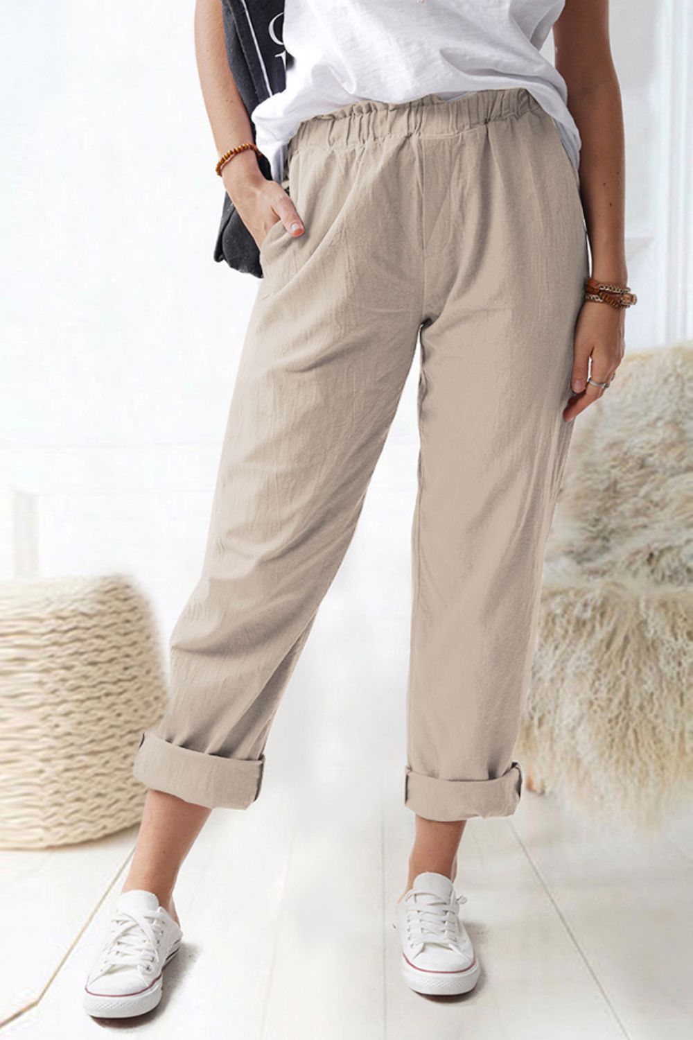 Paperbag Waist Pull-On Pants with Pockets - AllIn Computer