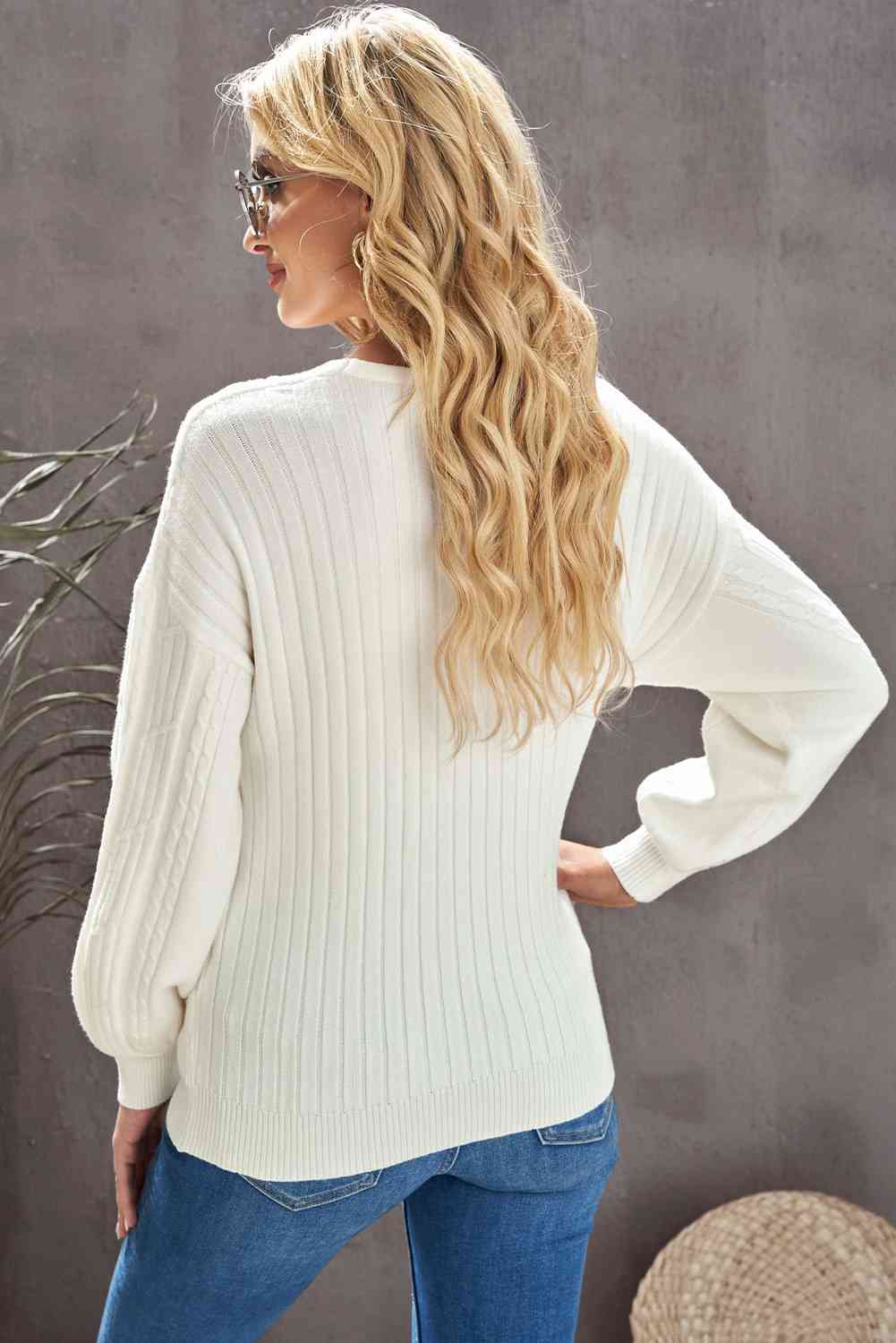 Double Take Ribbed Puff Sleeve Surplice Sweater - AllIn Computer