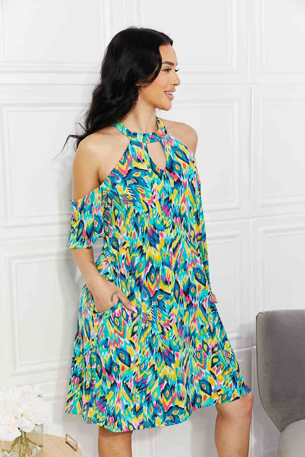 Sew In Love Full Size Perfect Paradise Printed Cold-Shoulder Dress - AllIn Computer