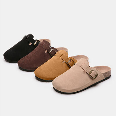 Suede Closed Toe Buckle Slides - AllIn Computer