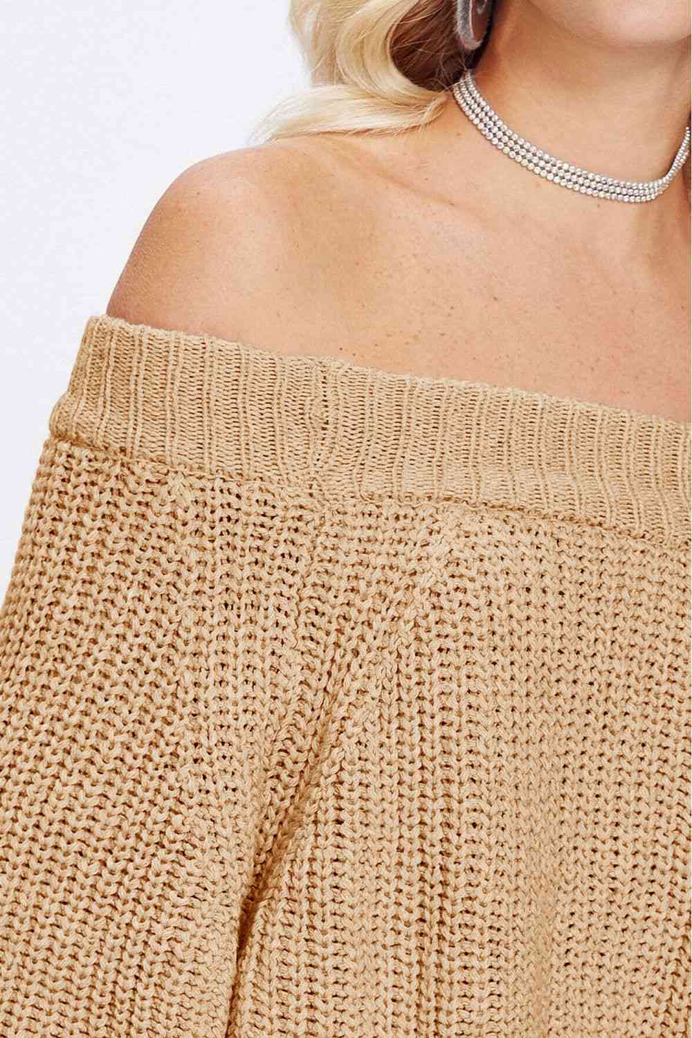 Double Take Off-Shoulder Long Sleeve Sweater - AllIn Computer