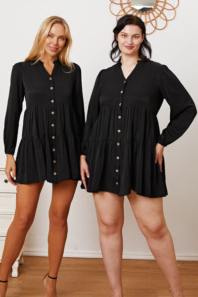 Ruffled Button Up Long Sleeve Tiered Shirt - AllIn Computer