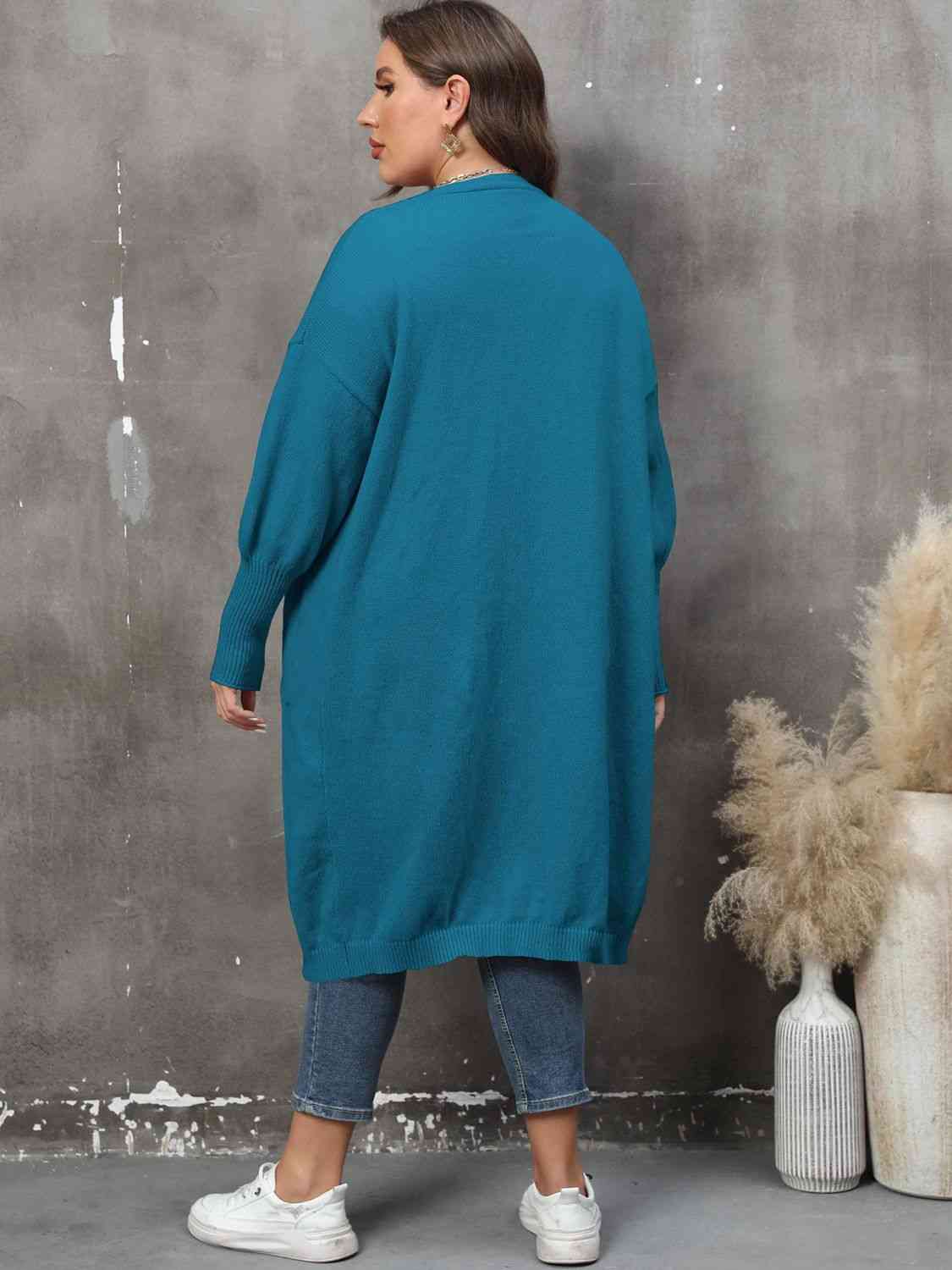 Plus Size Long Sleeve Pocketed Cardigan - AllIn Computer