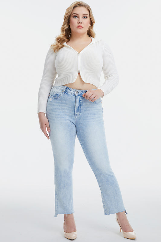 BAYEAS Full Size High Waist Raw Hem Washed Straight Jeans - AllIn Computer