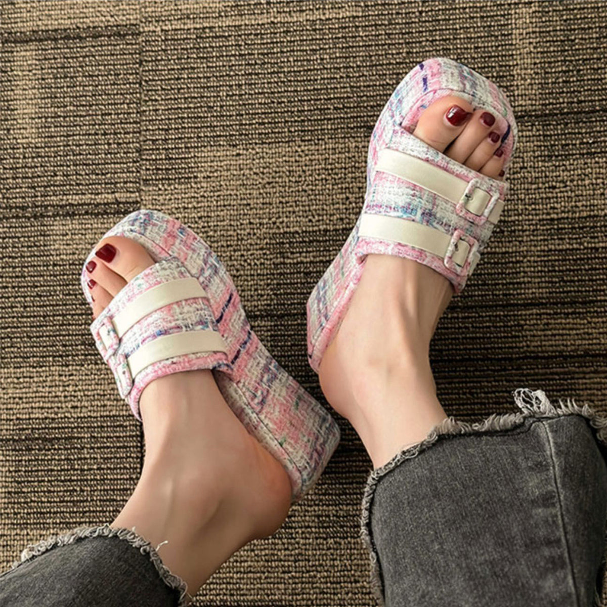 Open Toe Wedge Suede Sandals - AllIn Computer