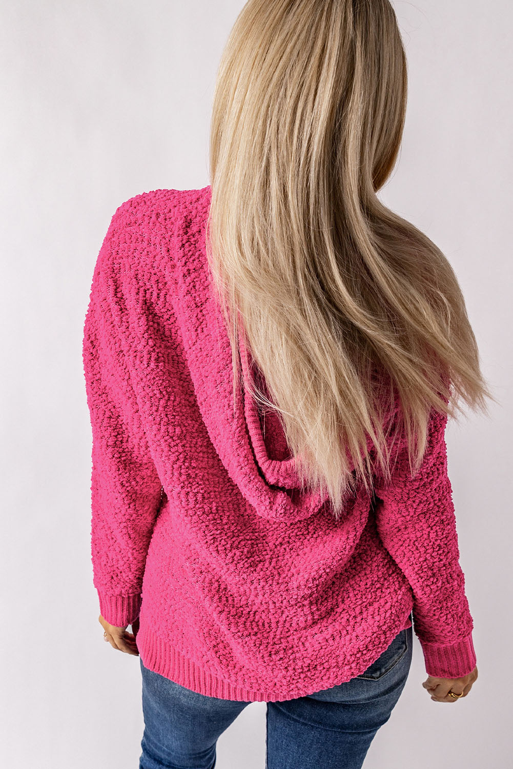 Popcorn Knit Slit Hooded Sweater - AllIn Computer