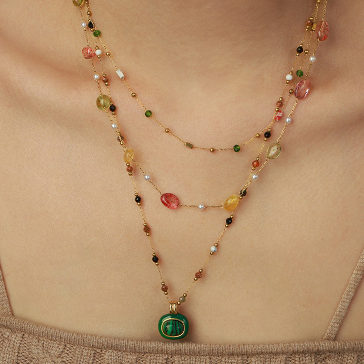 Titanium Steel Gold-plated Bead Necklace - AllIn Computer