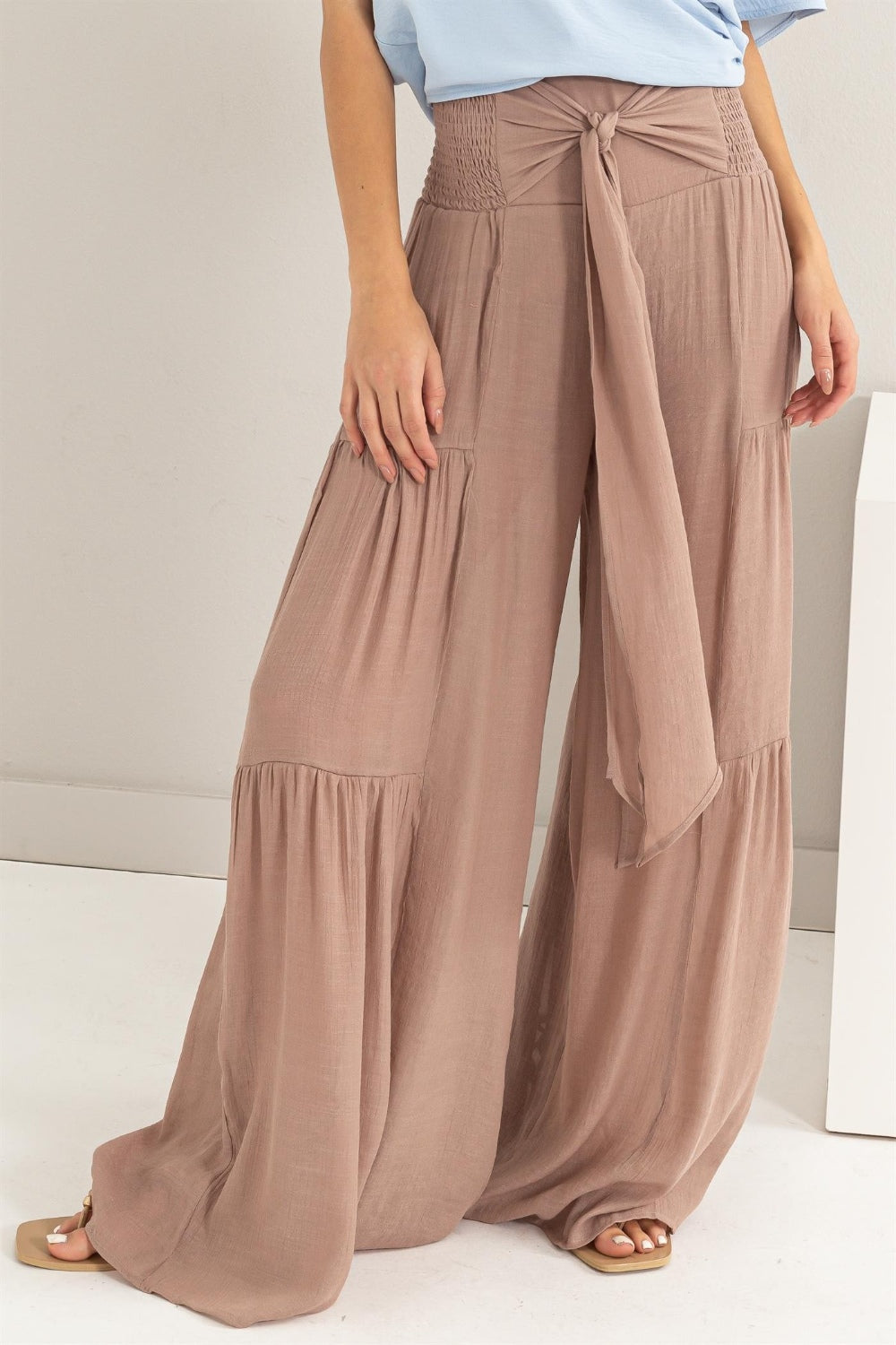 HYFVE Tie Front Ruched Tiered Pants - AllIn Computer
