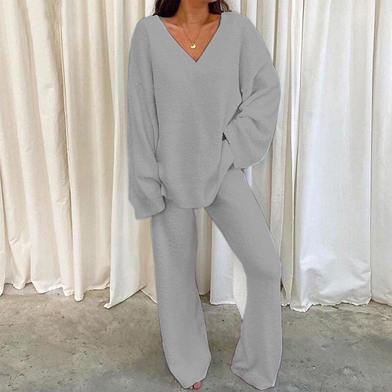 V-Neck Long Sleeve Top and Long Pants Set - AllIn Computer