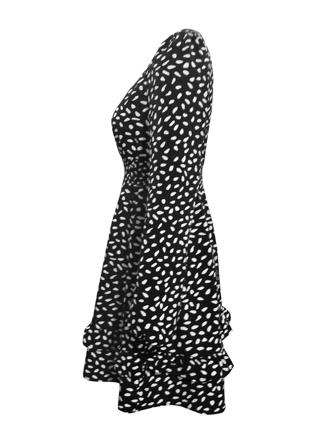 Printed Ruffle Trim Smocked Mini Dress - AllIn Computer