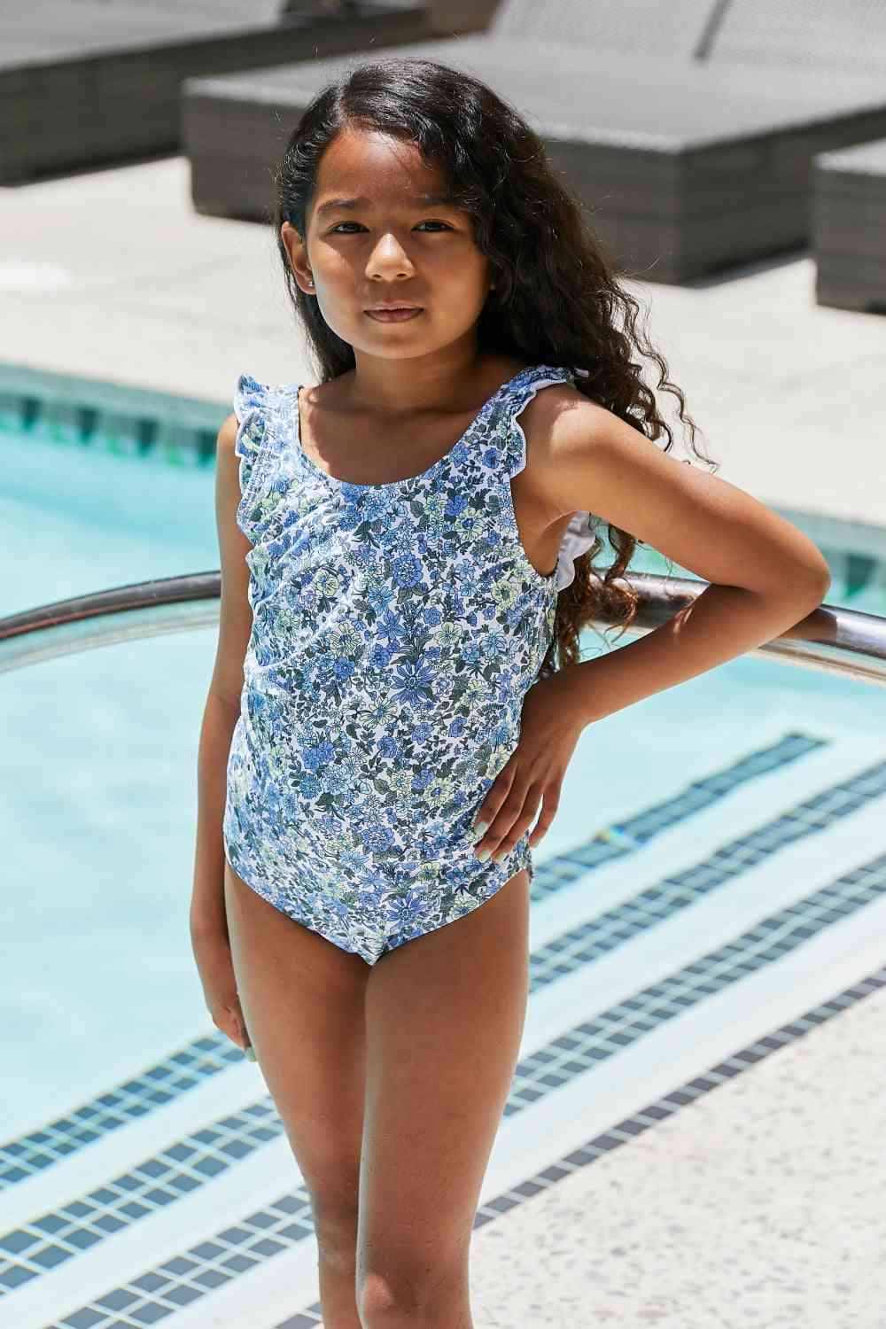 Marina West Swim Bring Me Flowers V-Neck One Piece Swimsuit In Thistle Blue - AllIn Computer