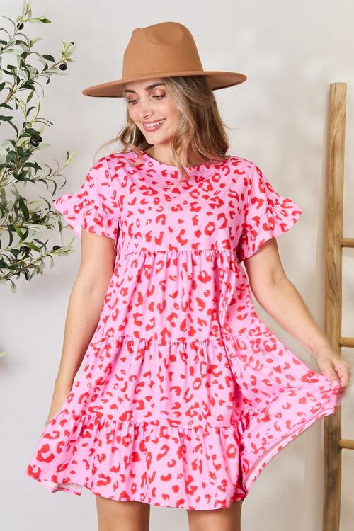 Double Take Short Flounce Sleeve Tiered Dress - AllIn Computer