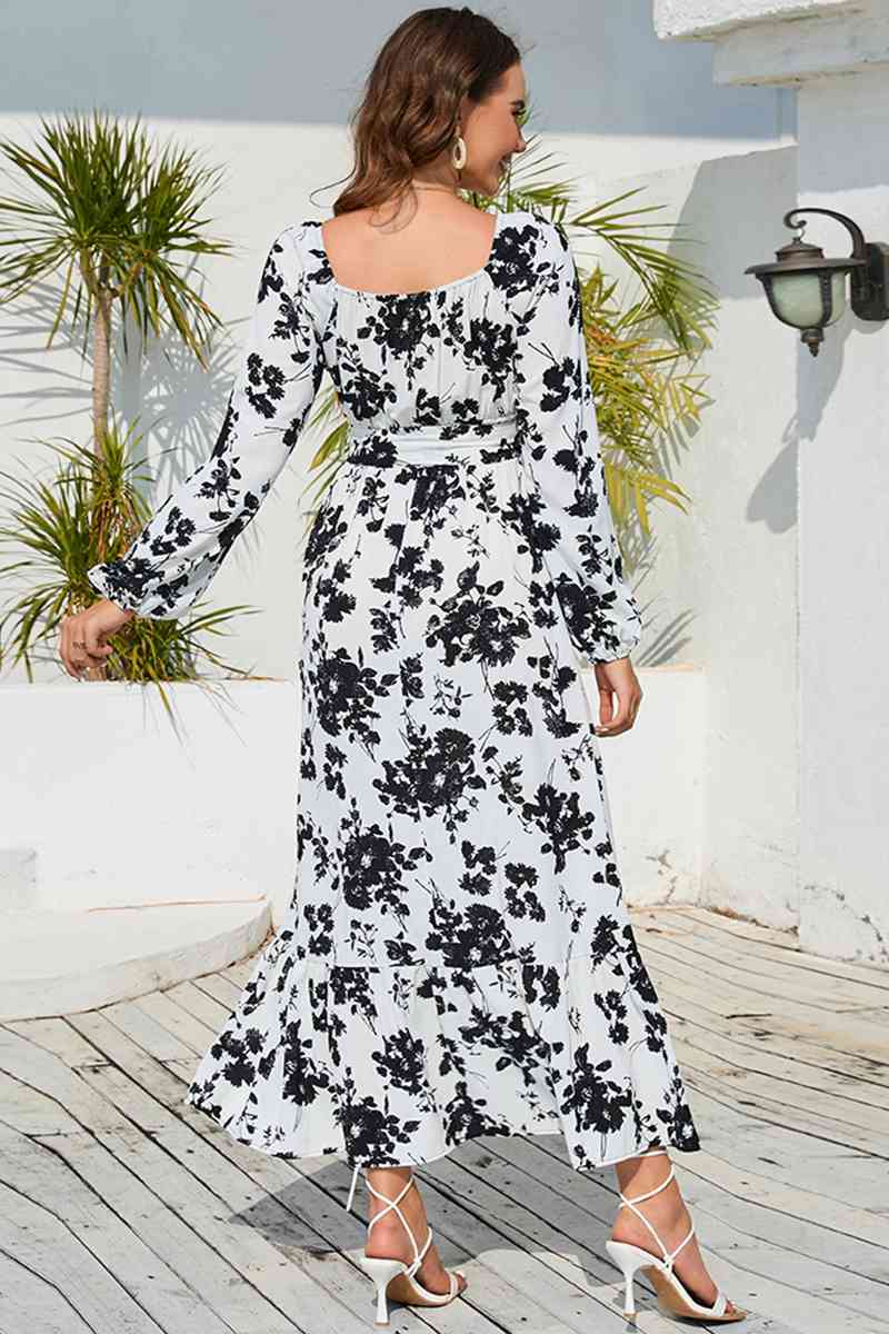Floral Print V-Neck Long Sleeve Maxi Dress - AllIn Computer