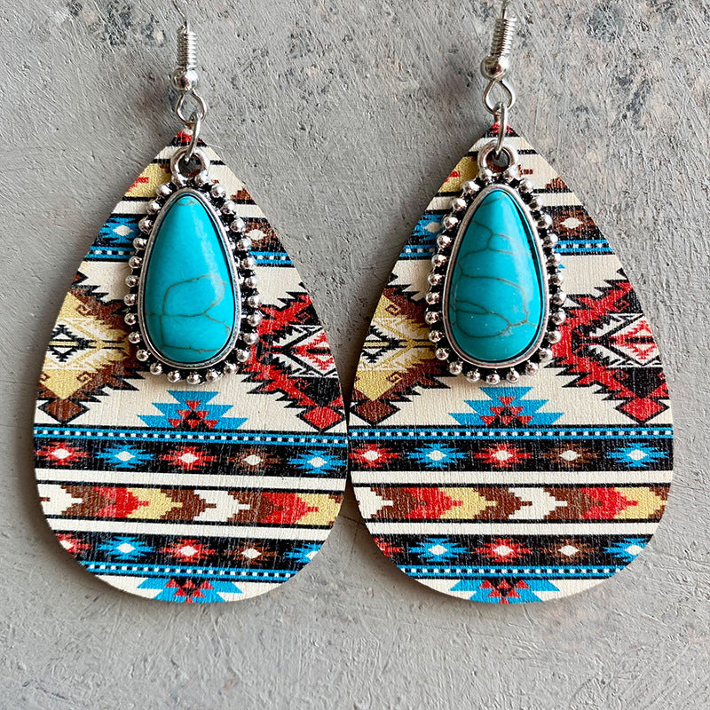 Turquoise Teardrop Shape Wooden Dangle Earrings - AllIn Computer