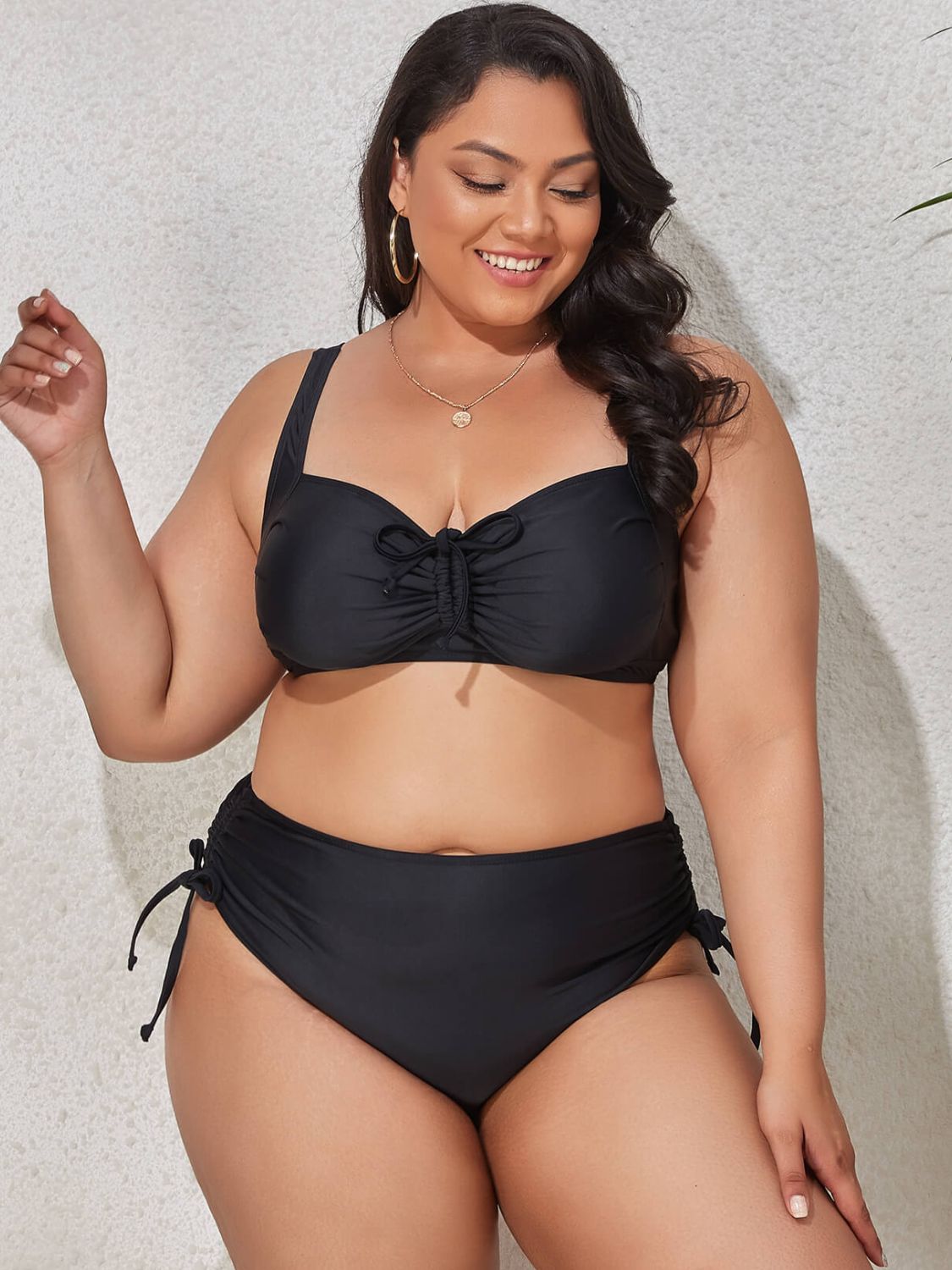 Plus Size Printed Drawstring Detail Bikini Set - AllIn Computer
