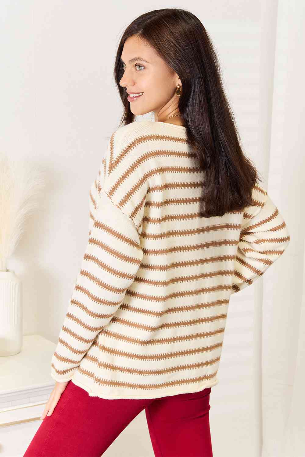 Double Take Striped Boat Neck Sweater - AllIn Computer