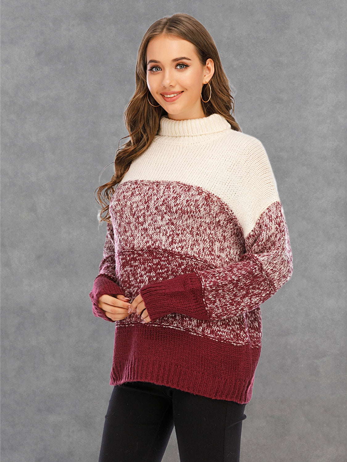 Color Block Turtleneck Sweater - AllIn Computer