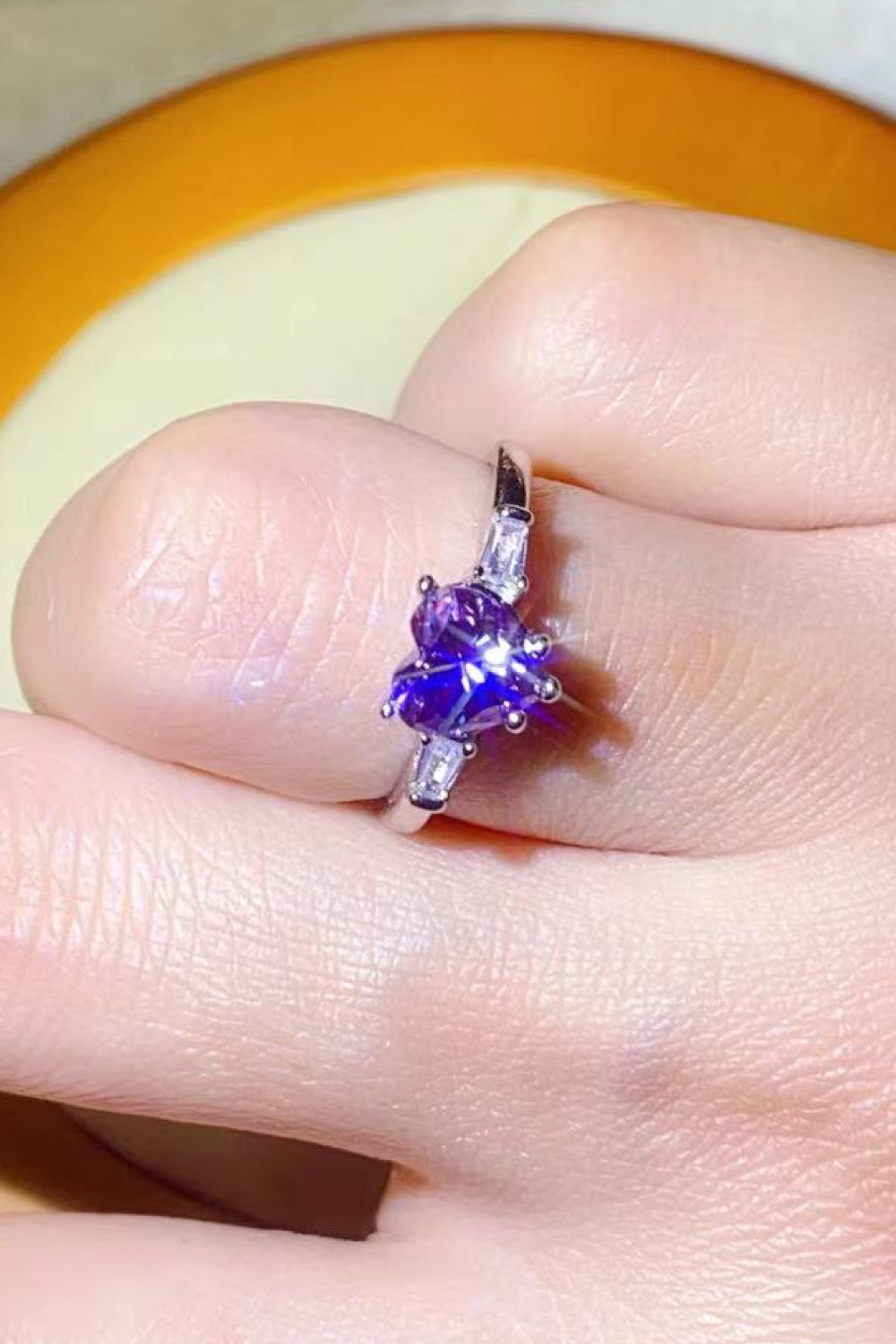 1 Carat Moissanite Heart-Shaped Platinum-Plated Ring in Purple - AllIn Computer