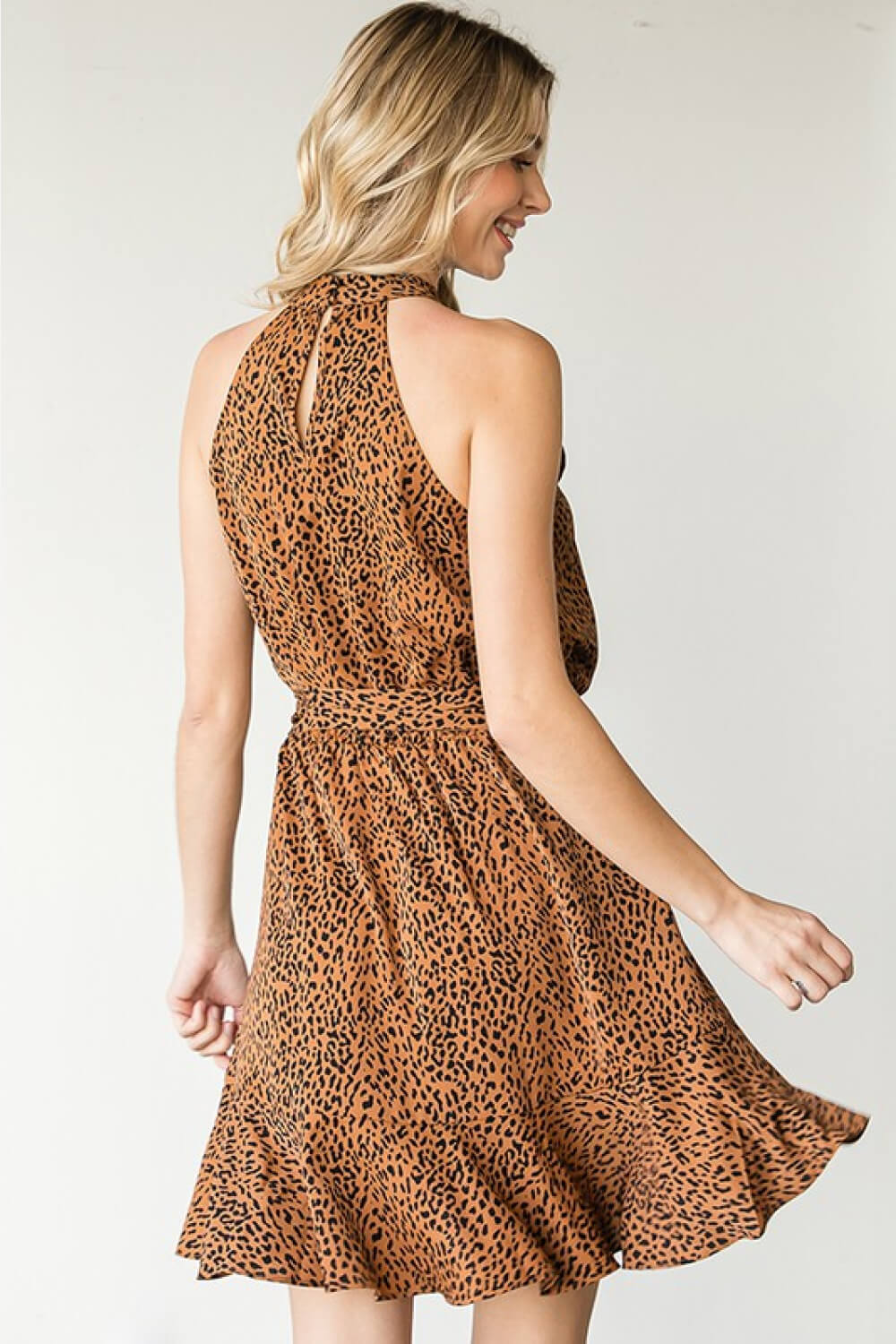 First Love Full Size Leopard Belted Sleeveless Dress - AllIn Computer