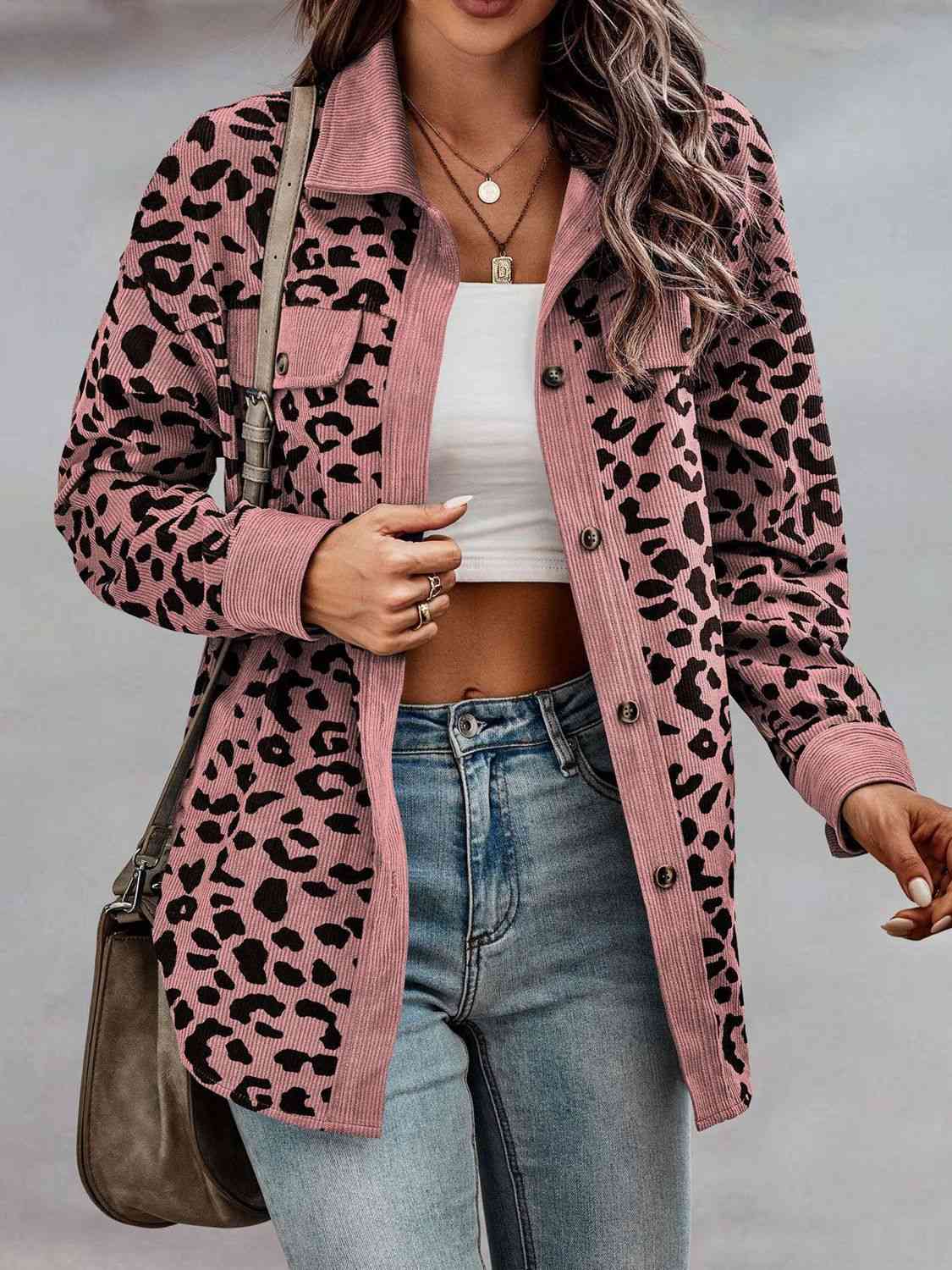 Full Size Leopard Buttoned Jacket - AllIn Computer