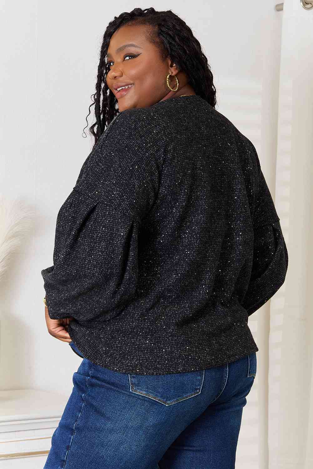 Jade By Jane Full Size Boat Neck Glitter Long Sleeve Top - AllIn Computer