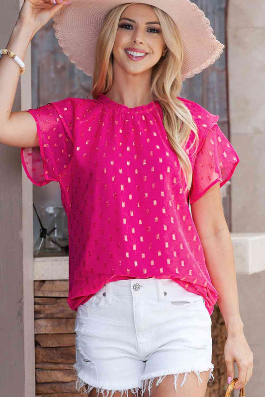 Gold Stamp Round Neck Layered Sleeve Blouse - AllIn Computer