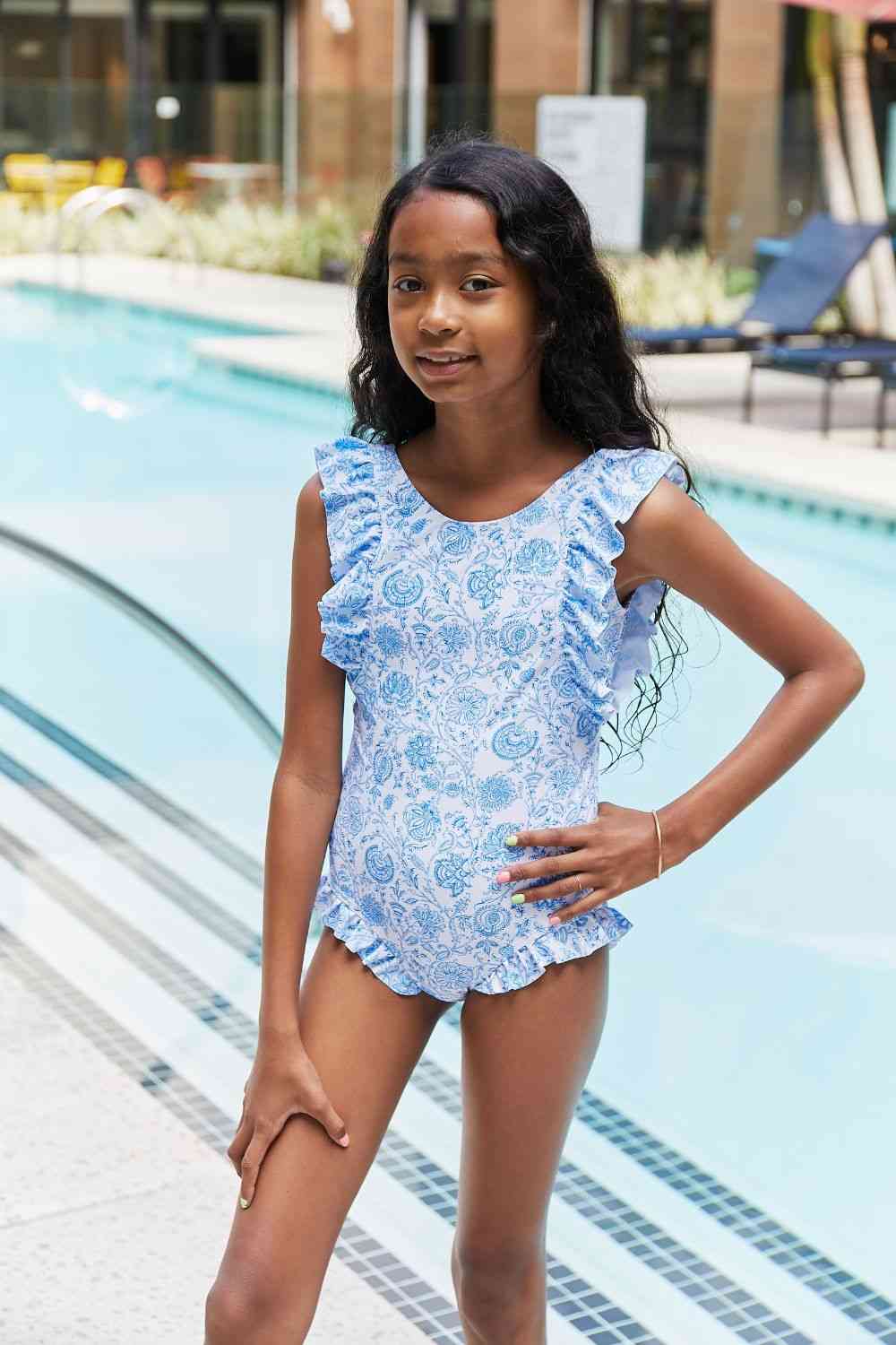 Marina West Swim Bring Me Flowers V-Neck One Piece Swimsuit In Thistle Blue - AllIn Computer
