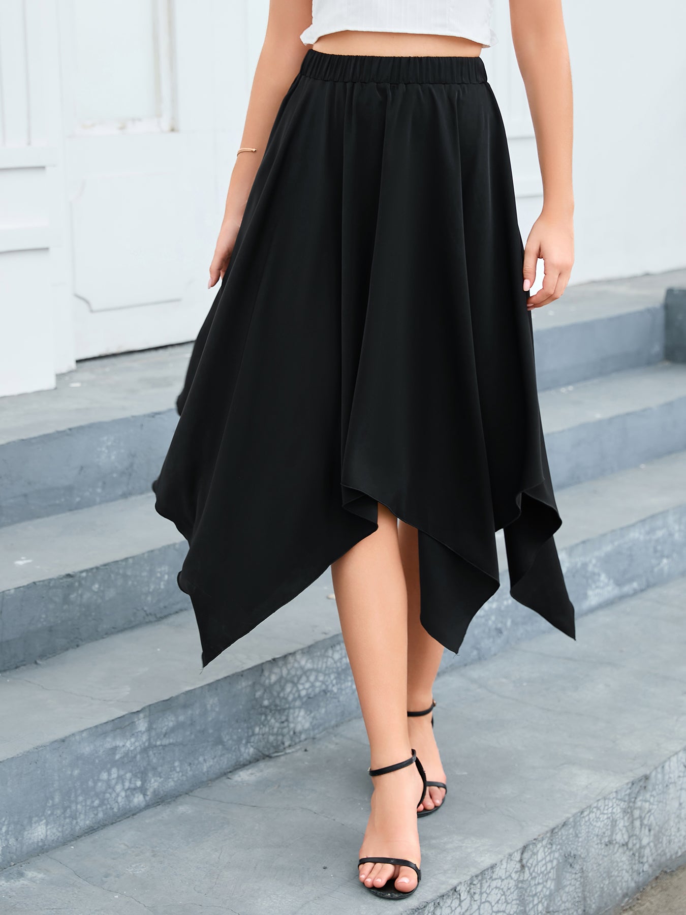 Handkerchief Hem Midi Skirt - AllIn Computer
