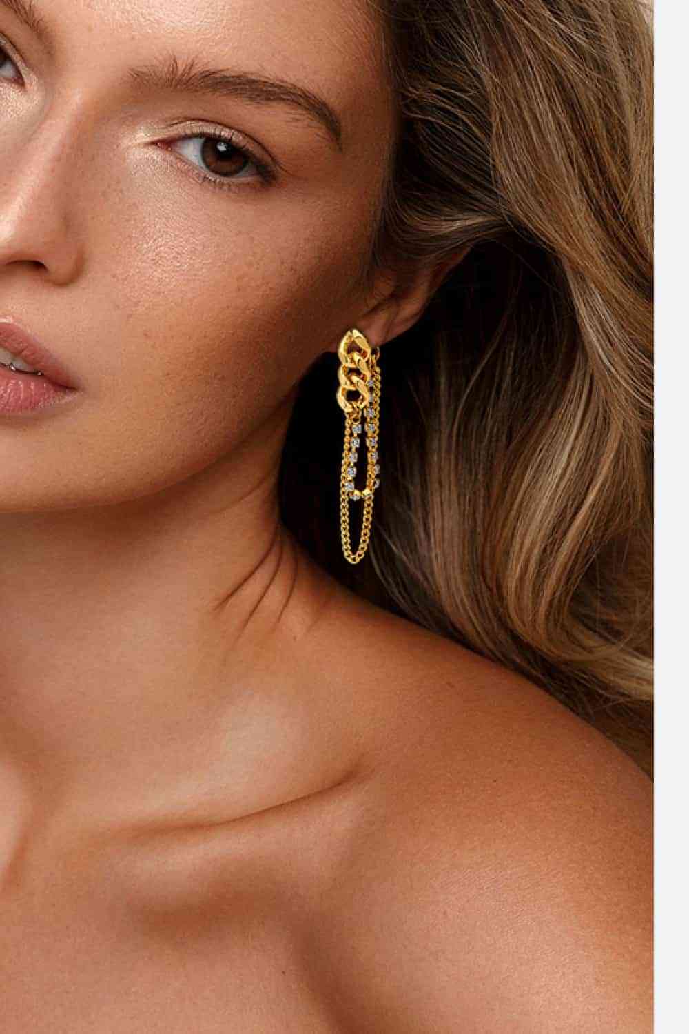 Rhinestone Copper Chain Earrings - AllIn Computer