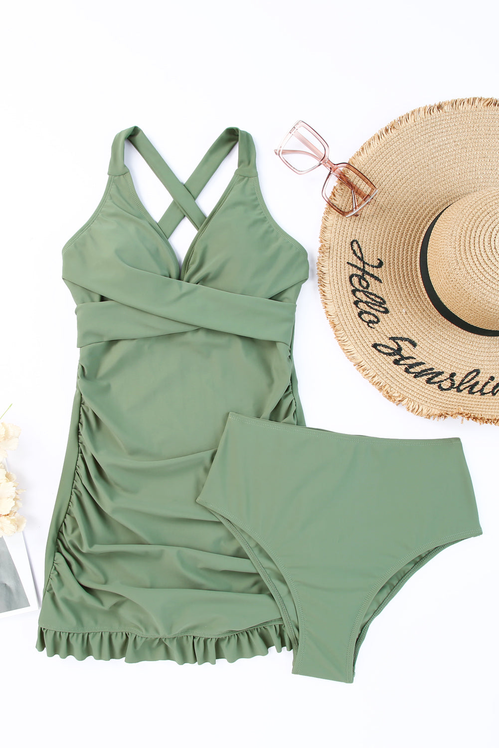 Tie Back Sleeveless Swim Dress and Bottoms Set - AllIn Computer