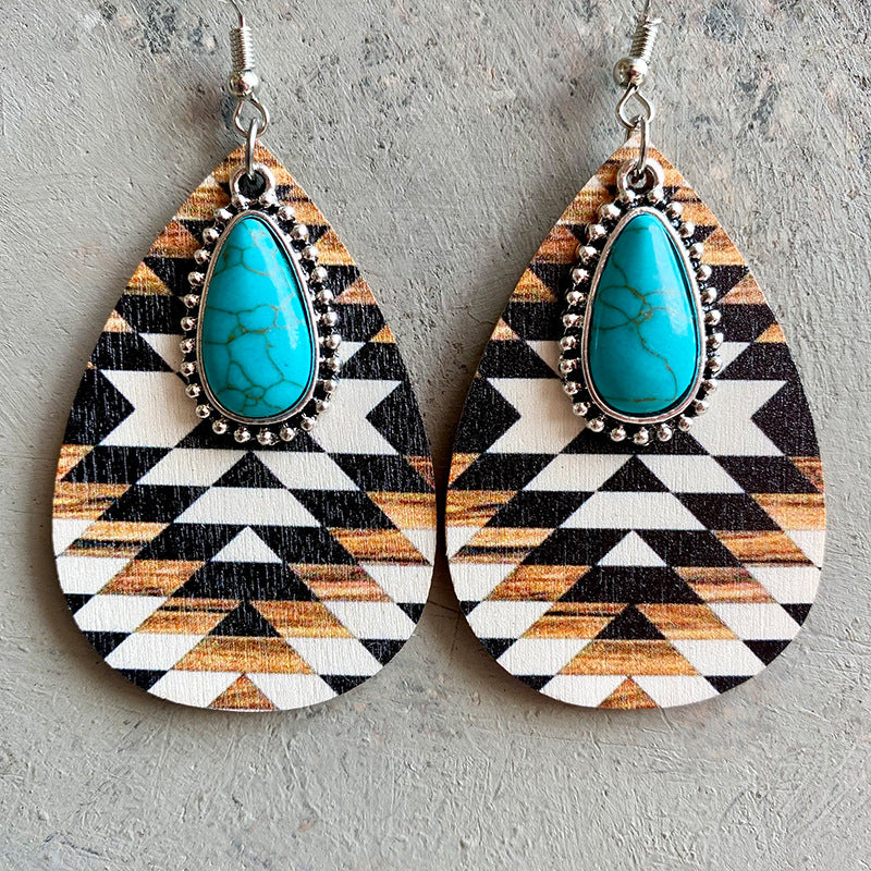 Turquoise Teardrop Shape Wooden Dangle Earrings - AllIn Computer