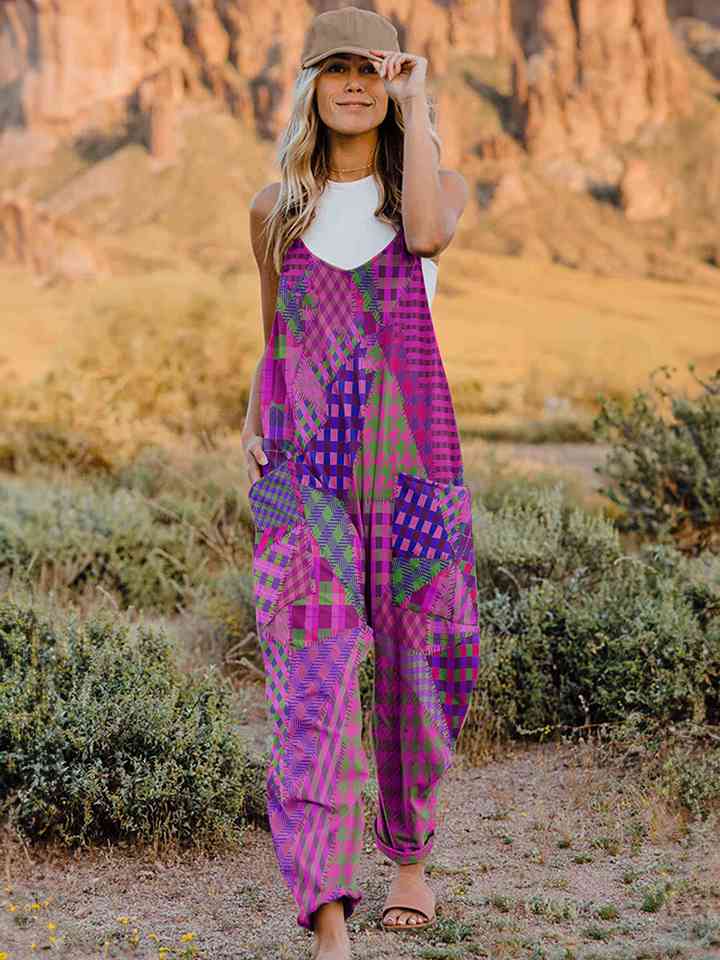 Full Size Printed V-Neck Sleeveless Jumpsuit - AllIn Computer