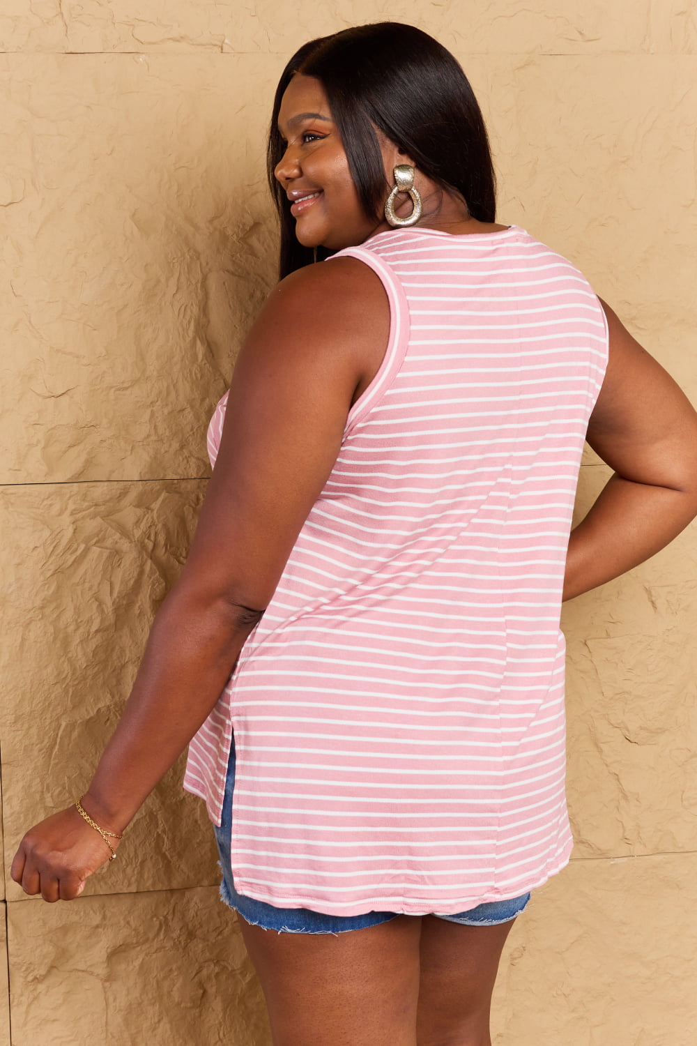 Doublju Talk To Me Full Size Striped Sleeveless V-Neck Top - AllIn Computer