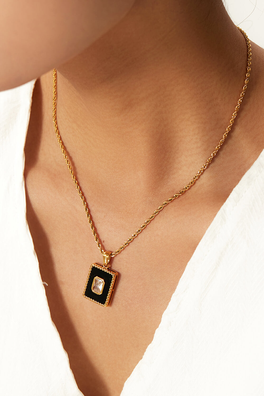 Square Pendant Twisted Chain Necklace - AllIn Computer