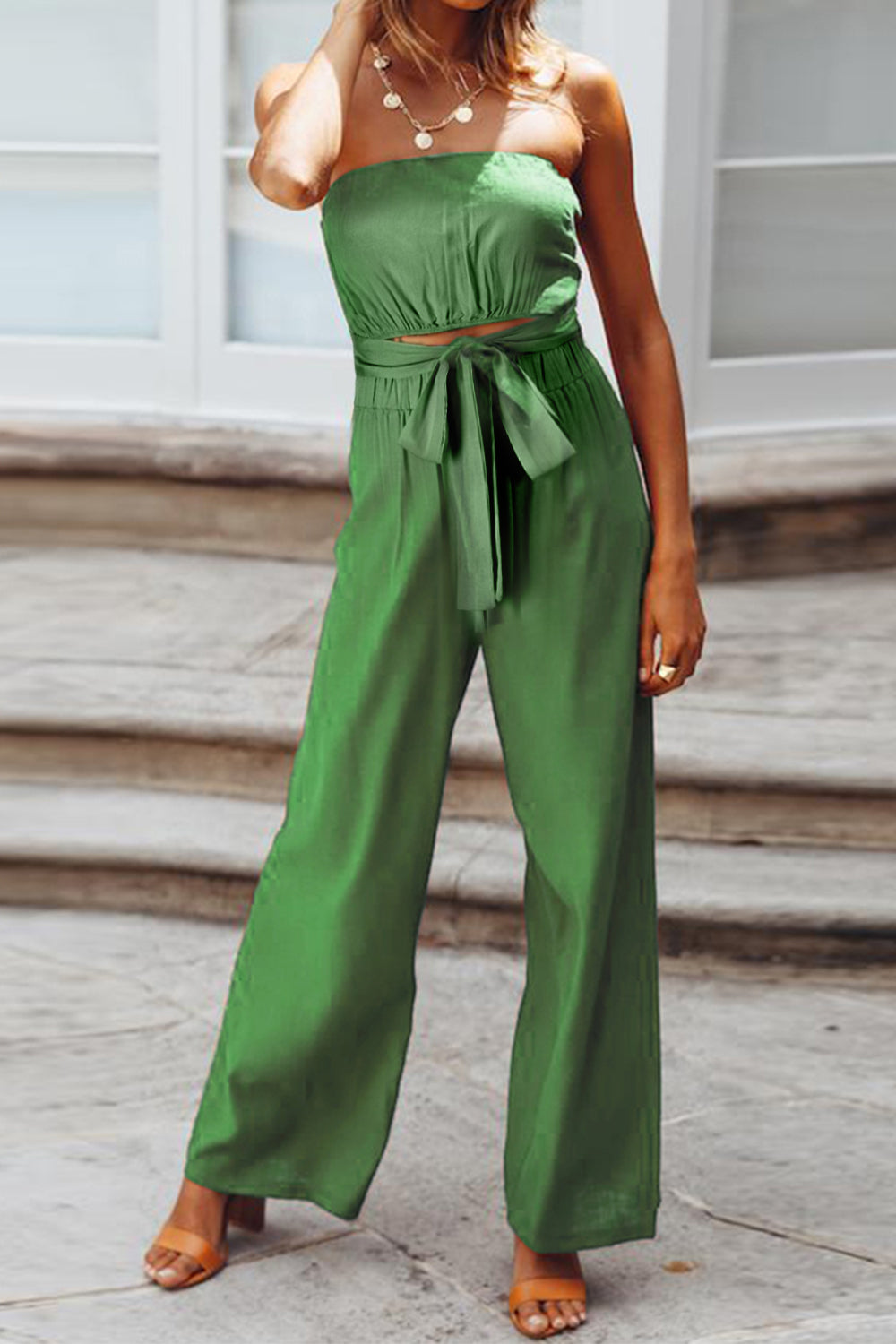 Tied Cutout Tube Wide Leg Jumpsuit - AllIn Computer