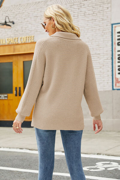 Ribbed Johnny Collar Pullover Sweater - AllIn Computer